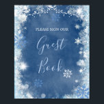 White Blue Winter Snowflake Bruids Gastboek Poster<br><div class="desc">White Blue Snow in Love Snowflake Vrijgezellenfeest Guest Book Sign</div>