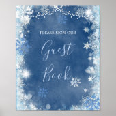 White Blue Winter Snowflake Bruids Gastboek Poster (Voorkant)