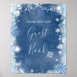 White Blue Winter Snowflake Bruids Gastboek Poster