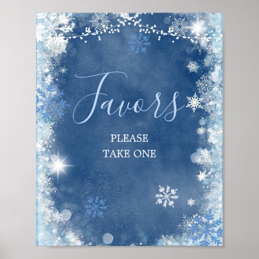 White Blue Winter Snowflake Vrijgezellenfeest Favo Poster (Voorkant)