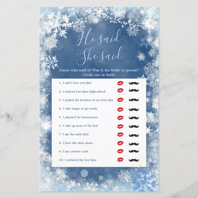 White Blue Winter Snowflake zei hij (Voorkant)