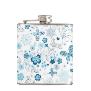 White Blue Winter Snowflakes Flowers Butterflies Heupfles