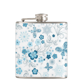 White Blue Winter Snowflakes Flowers Butterflies Heupfles