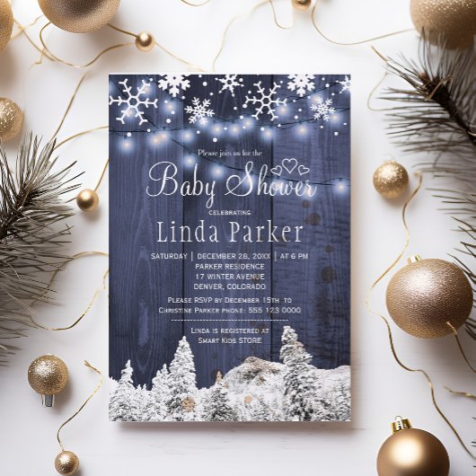 White blue wonderland rustige baby shower winter kaart