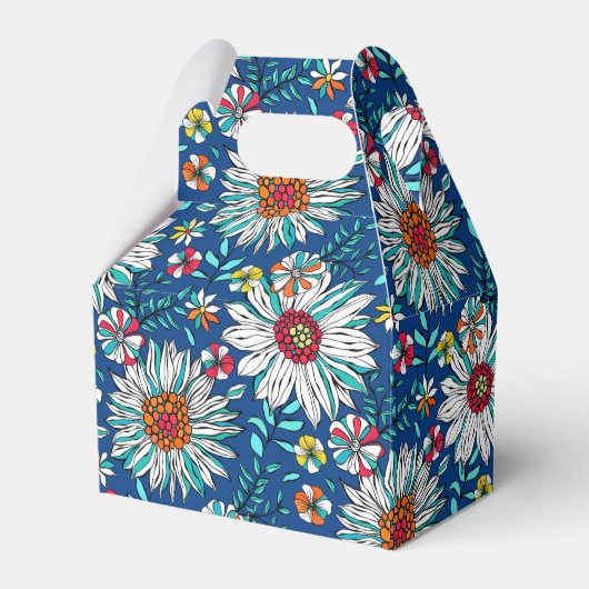 White Blue Yellow Oranje Red Daisy Flowers Pattern Bedankdoosjes (Voorkant Zijde)