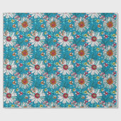 White Blue Yellow Oranje Red Daisy Flowers Pattern Cadeaupapier (Vlak)