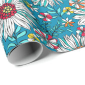 White Blue Yellow Oranje Red Daisy Flowers Pattern Cadeaupapier (Rol Hoek)