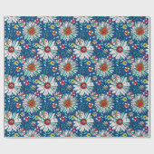 White Blue Yellow Oranje Red Daisy Flowers Pattern Cadeaupapier (Vlak)