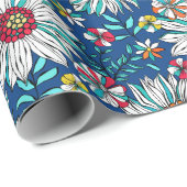 White Blue Yellow Oranje Red Daisy Flowers Pattern Cadeaupapier (Rol Hoek)