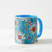 White Blue Yellow Oranje Red Daisy Flowers Pattern Mok (Voorkant rechts)