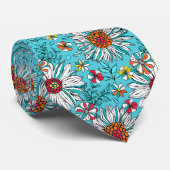 White Blue Yellow Oranje Red Daisy Flowers Pattern Stropdas (Opgerold)