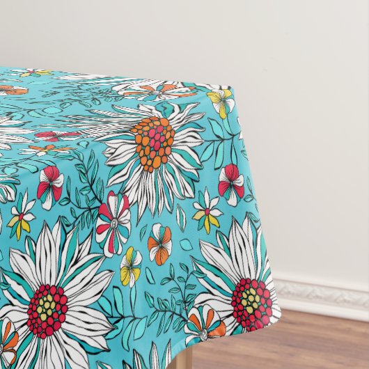 White Blue Yellow Oranje Red Daisy Flowers Pattern Tafelkleed (Voorbeeld)