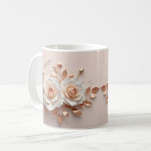 White Blush 3 D Bloem Naam Koffiemok (Voorkant links)