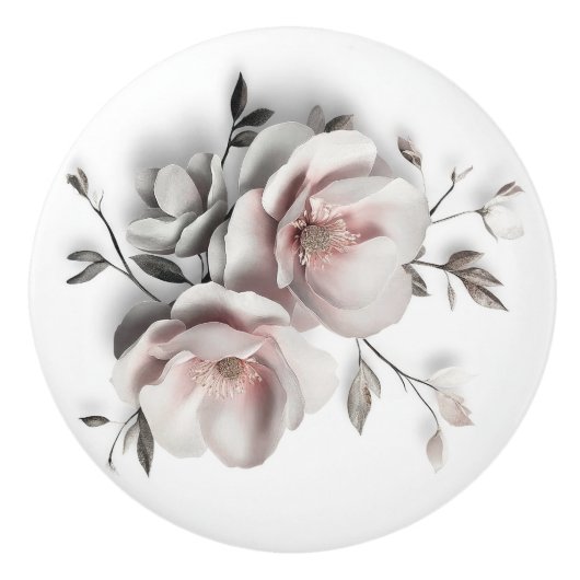 White Blush 3 D Flower Keramische Knop (Voorkant)