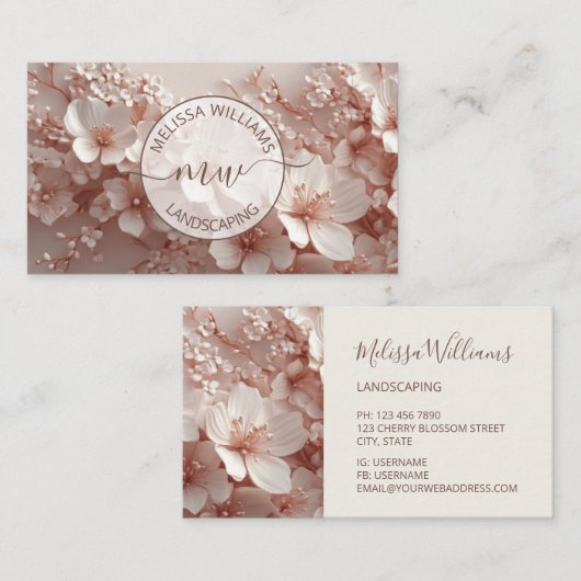 White Blush 3D Flowers Logo Initials Visitekaartje (Voorkant / Achterkant)
