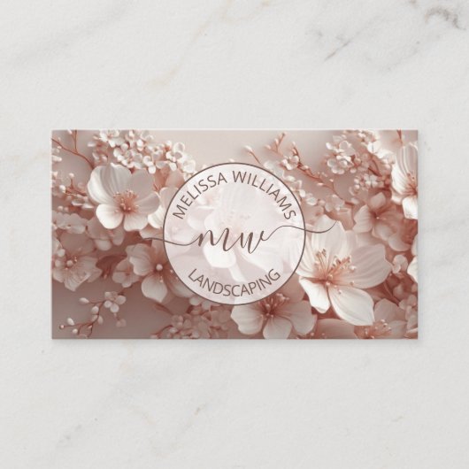 White Blush 3D Flowers Logo Initials Visitekaartje (Voorkant)