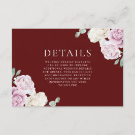 White & Blush Bloemen Bourgogne Trouwdetails Informatiekaartje