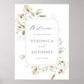White Blush Elegant Floral Wedding Welcome Sign Poster (Voorkant)