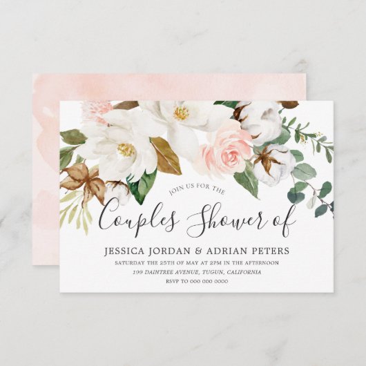 White & Blush Floral All Seasons Couples Shower Kaart (Voorkant / Achterkant)