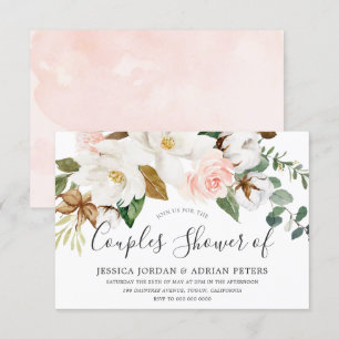White & Blush Floral All Seasons Couples Shower Kaart