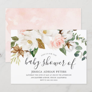 White & Blush Floral Boy of Girl Baby shower Kaart