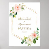 White Blush Floral Gold Lijst Welcome Baptisme Sig Poster (Voorkant)