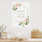 White Blush Floral Gold Lijst Welcome Baptisme Sig Poster (Keuken)