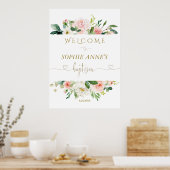 White Blush Floral Gold Lijst Welcome Baptisme Sig Poster (Keuken)