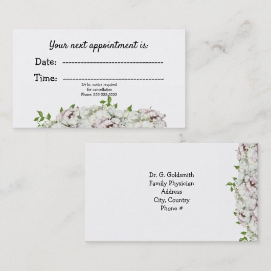 White Blush Floral Medical Appointment Afsprakenkaartje (Voorkant / Achterkant)