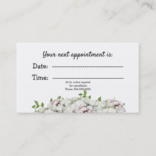 White Blush Floral Medical Appointment Afsprakenkaartje (Voorkant)