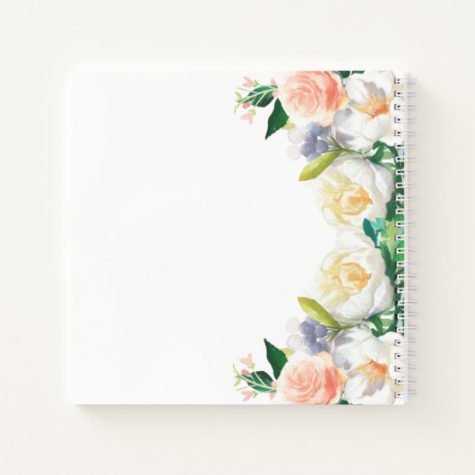 White blush florals name script notitieboek (Achterkant)