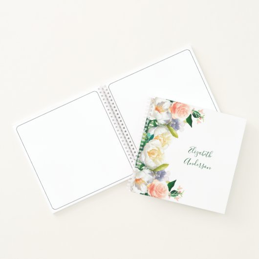 White blush florals name script notitieboek (Binnen)