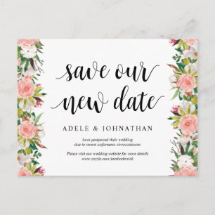 White Blush Florals, sla onze nieuwe date op, Post Briefkaart