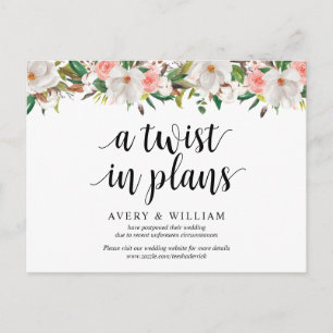 White Blush Florals, Wedding Invitation Postponed Briefkaart