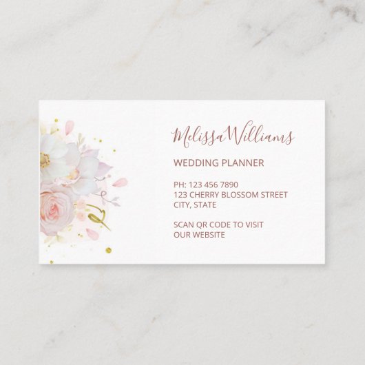 White Blush Flowers Logo Initials Visitekaartje (Achterkant)