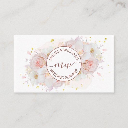 White Blush Flowers Logo Initials Visitekaartje (Voorkant)