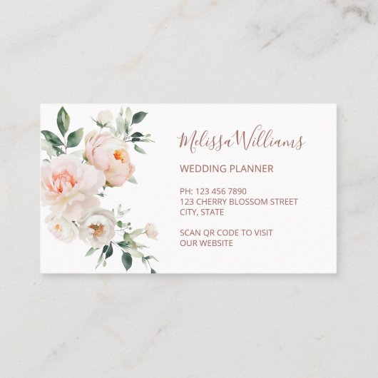 White Blush Flowers Logo Initials Visitekaartje (Achterkant)