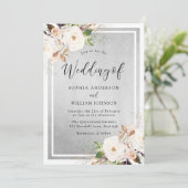 White & Blush Flowers Silver Elegant Wedding Kaart (Staand voorkant)