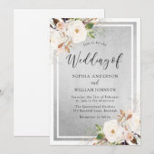White & Blush Flowers Silver Elegant Wedding Kaart (Voorkant / Achterkant)