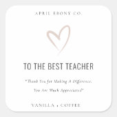 White Blush Love Heart Best Teacher Gift Candle Vierkante Sticker (Voorkant)