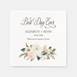 White Blush Magnolia Floral Best Day Ever Wedding Servet