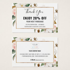 White Blush Magnolia Floral Discount Coupon Kaart