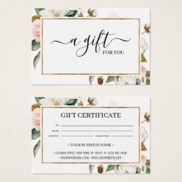 White Blush Magnolia Floral Gift Certificate Kaart