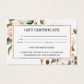 White Blush Magnolia Floral Gift Certificate Kaart (Achterkant)