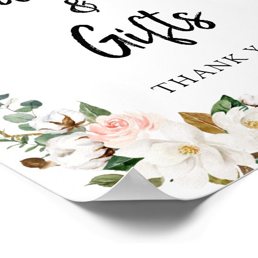 White Blush Magnolia Floral Kaarten and Gifts Sign Poster (Hoek)