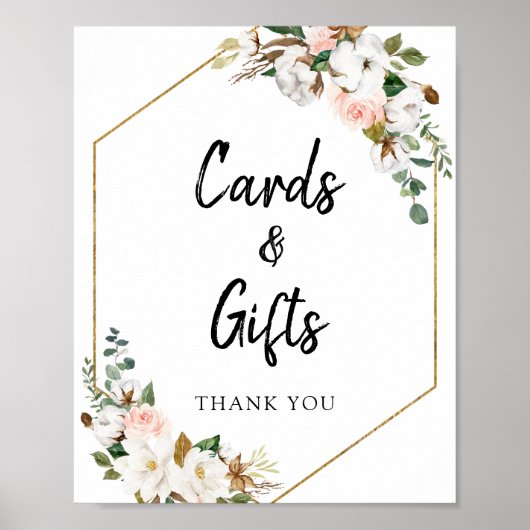 White Blush Magnolia Floral Kaarten and Gifts Sign Poster (Voorkant)