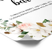 White Blush Magnolia Floral Lijst Cash Bar Sign Poster (Hoek)