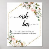 White Blush Magnolia Floral Lijst Cash Bar Sign Poster (Voorkant)