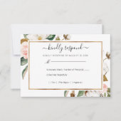 White & Blush Magnolia Floral Wedding RSVP Kaartje (Voorkant)