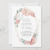 White Blush Peach and Dusty Roos Floral Wedding Kaart (Voorkant)